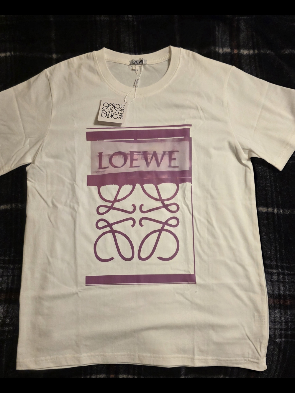 Loewe White T-Shirt with Lavender Logo Print